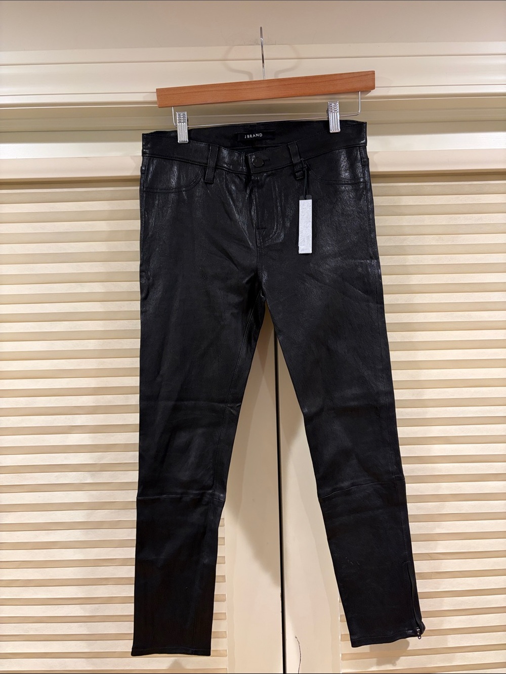 NWOT J Brand Black Dyed Lamb Leather Skinny Pants, Size 28